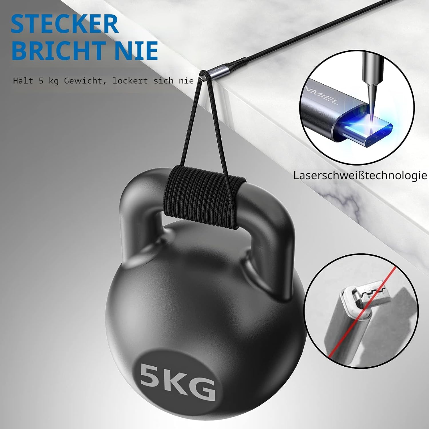 Detalle de ANMIEL Typ-C-Kabel (USB-C auf USB-A) extra lang 3 m – USB 3.0 für Laden & Daten bis 5 Gbit/s