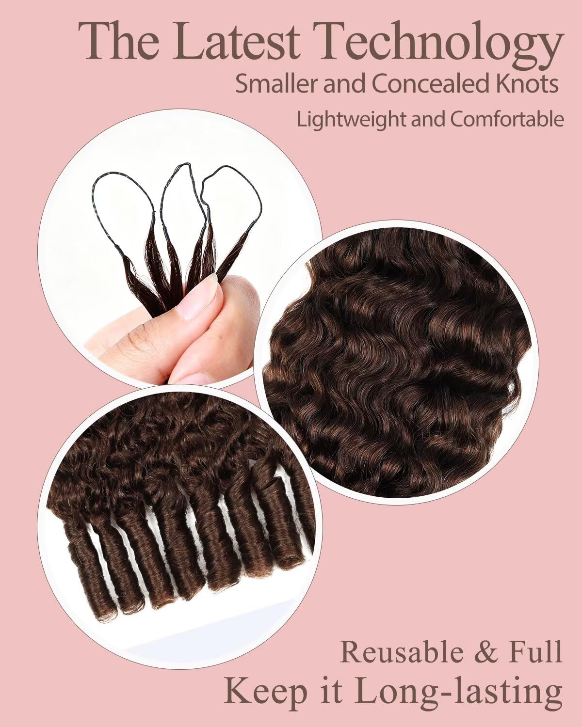Detalle de VDZ 18-Inch Human Crochet Hair, Chocolate Brown Burmese Curly Feather Extensions