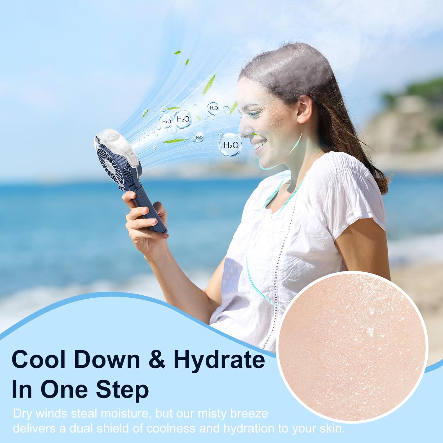 Detalle 2 de HandFan Upgraded Portable Handheld Misting Fan with Rechargeable Battery (Royal Blue)