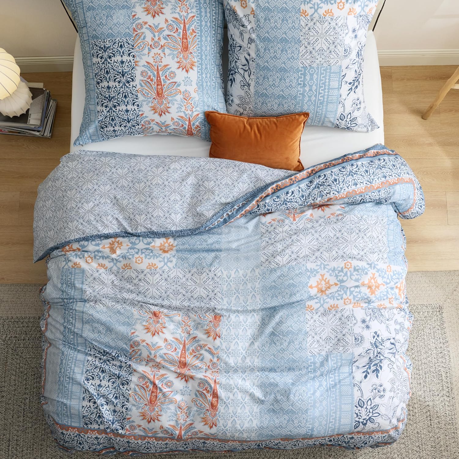 Thumbnail 3 de BEDSURE Bettwäsche 200x200 Baumwolle – Wendebettwäsche Blau Boho, 3-teilig (1x Bettbezug 200x200, 2x Kissenbezüge 80x80) mit Reißverschluss