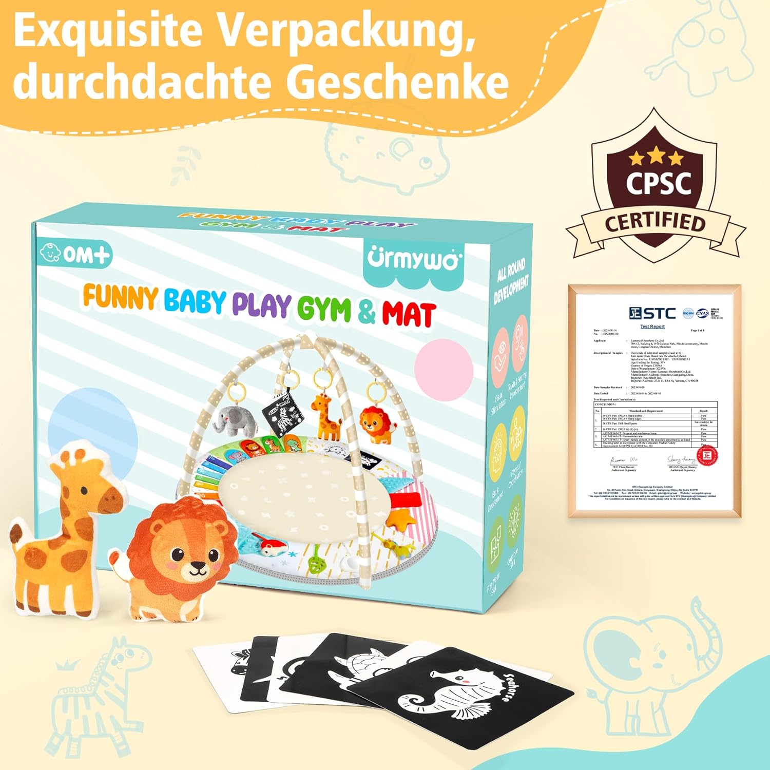 Thumbnail 5 de URMYWO Spielbogen Baby-Krabbeldecke mit 5 abnehmbaren Spielzeugen und 6 Entwicklungsregionen