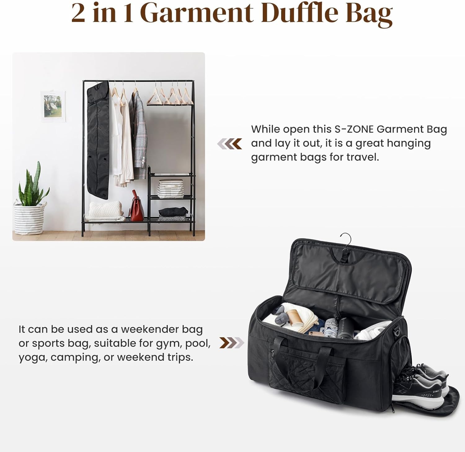 Detalle de S-ZONE 50L Bolsa para Ropa convertible 50L