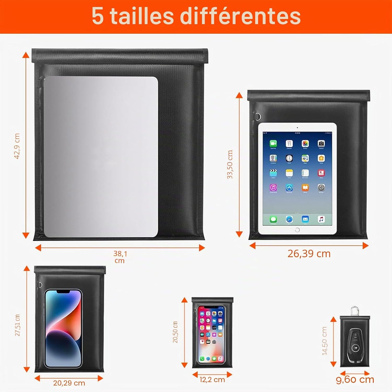 Thumbnail 4 de Inaepeak Sacs Faraday grande cage Faraday antivol – protection RFID/EMP pour téléphones, ordinateurs et clés