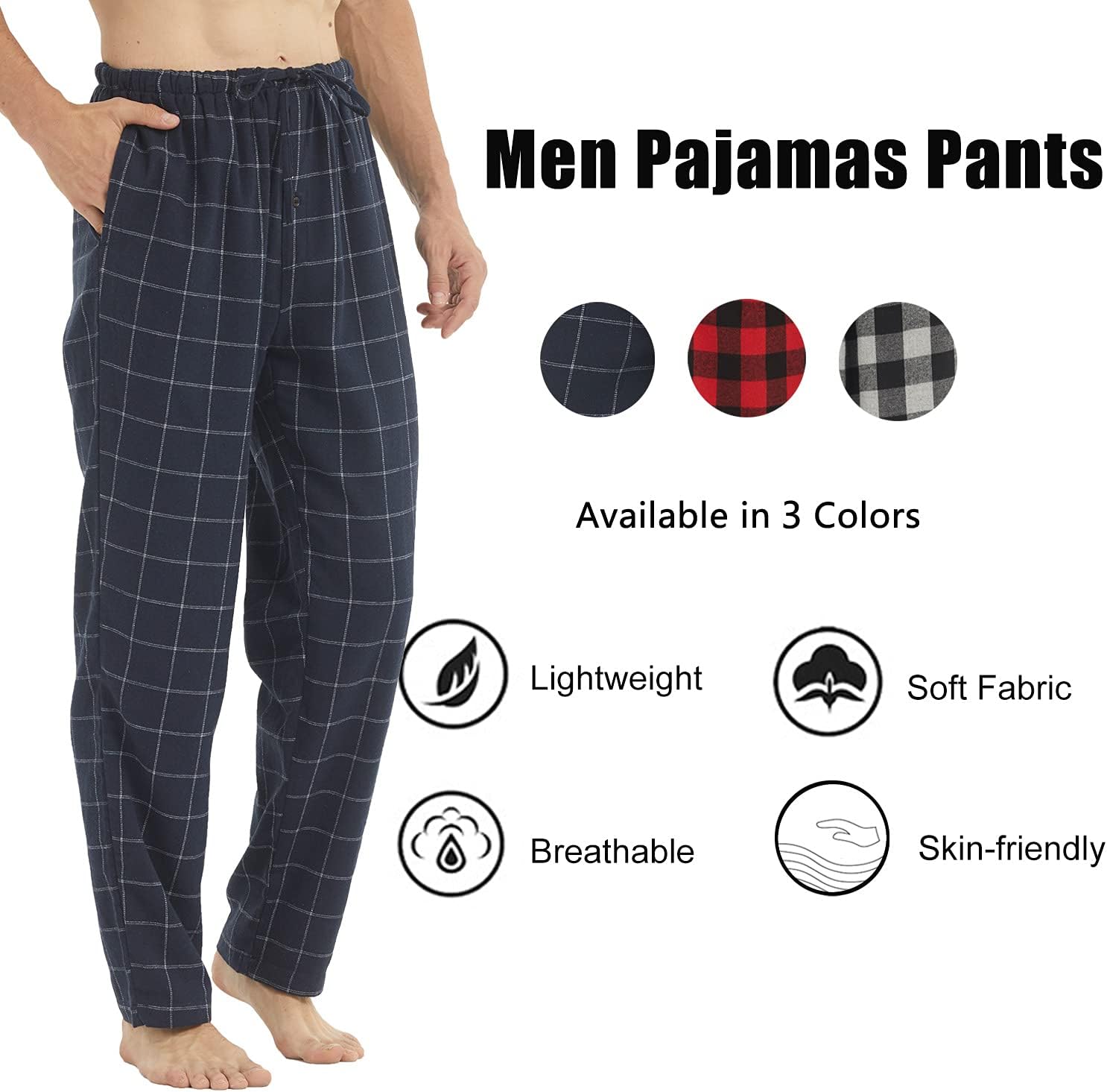 Detalle 2 de LANBAOSI Mens Pyjama Bottoms 2 Pack