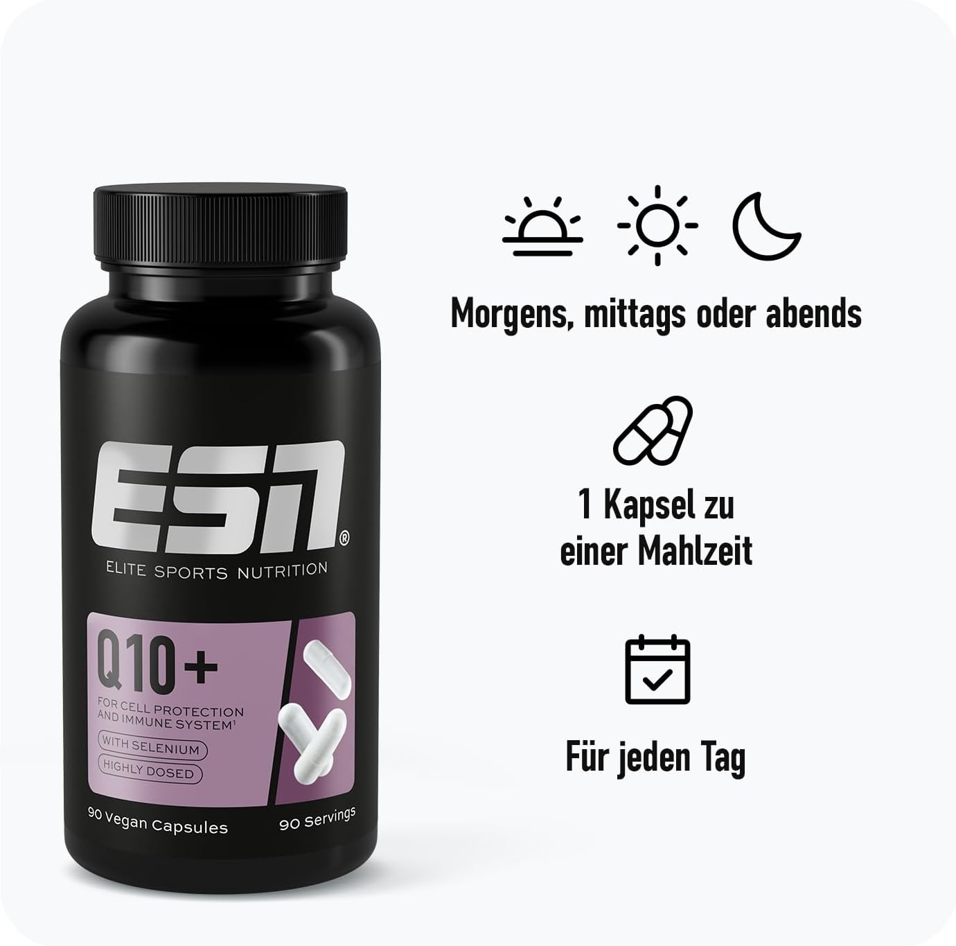Detalle 2 de ESN Q10 Pro + Selen, 90 Kapseln – hochdosiert, vegan, Made in Germany