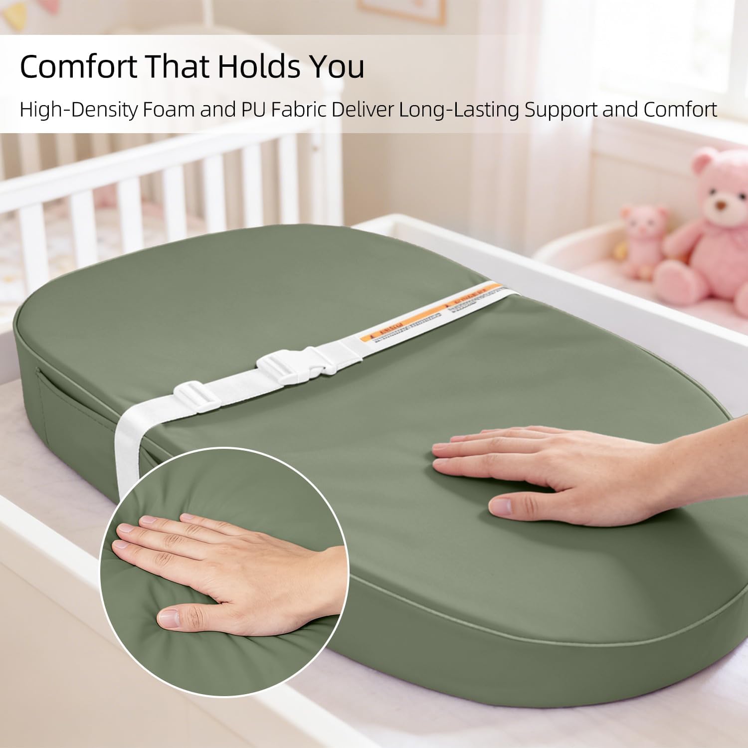 Thumbnail 5 de JVEOO Waterproof Vegan Leather Baby Changing Pad, Dark Green, Wipeable with Safety Strap
