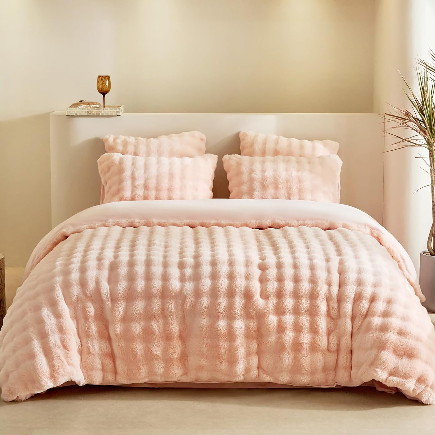 Detalle de Lekesky Fluffy King Size Duvet Cover Set 1x Pink