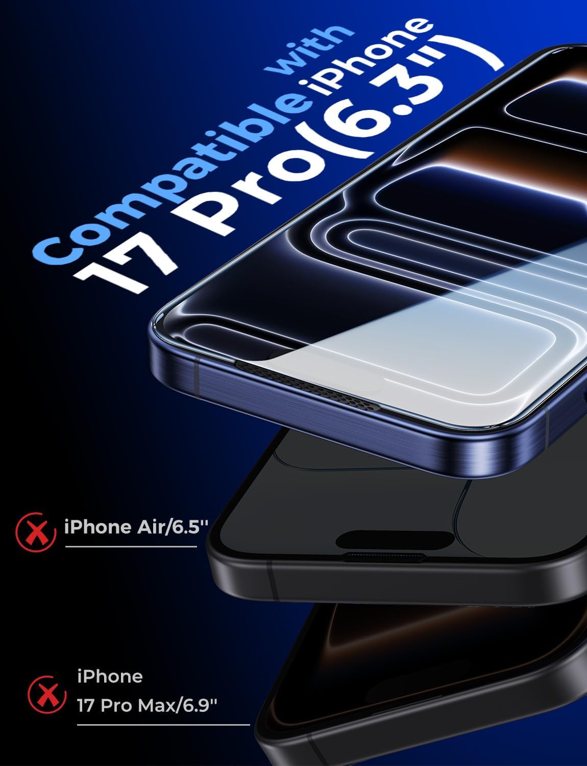 Detalle 2 de MAGIC JOHN Verre trempé pour iPhone 17 Pro (2 pièces) — Protection d’écran anti-rayures 9H avec kit d’installation