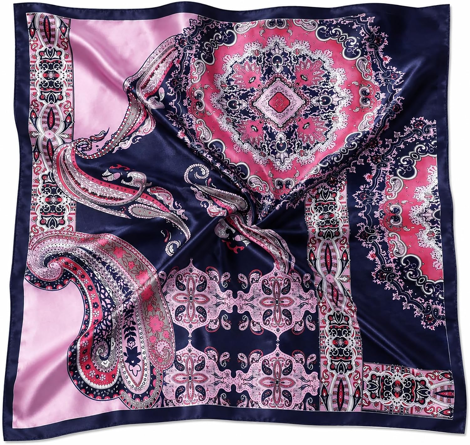 Detalle 2 de FAIRYGATE Damen Quadratischer Satin Schal 90x90 cm – vielseitiges Kopftuch und Haarschal