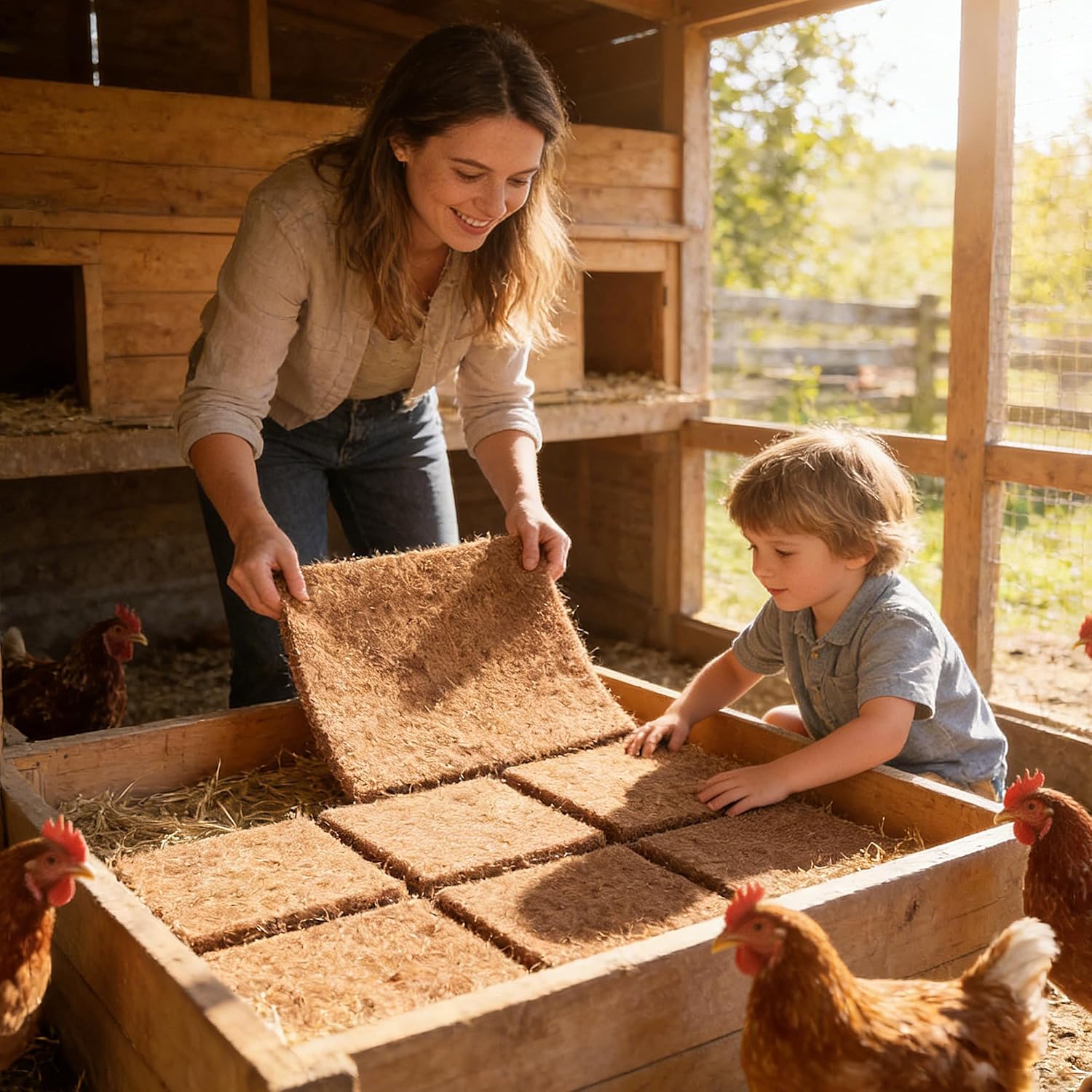 Detalle de XUBX 10 Pack Chicken Nest Box Liners: Reusable, Natural Coconut Fibre Nesting Mats for Hen Houses