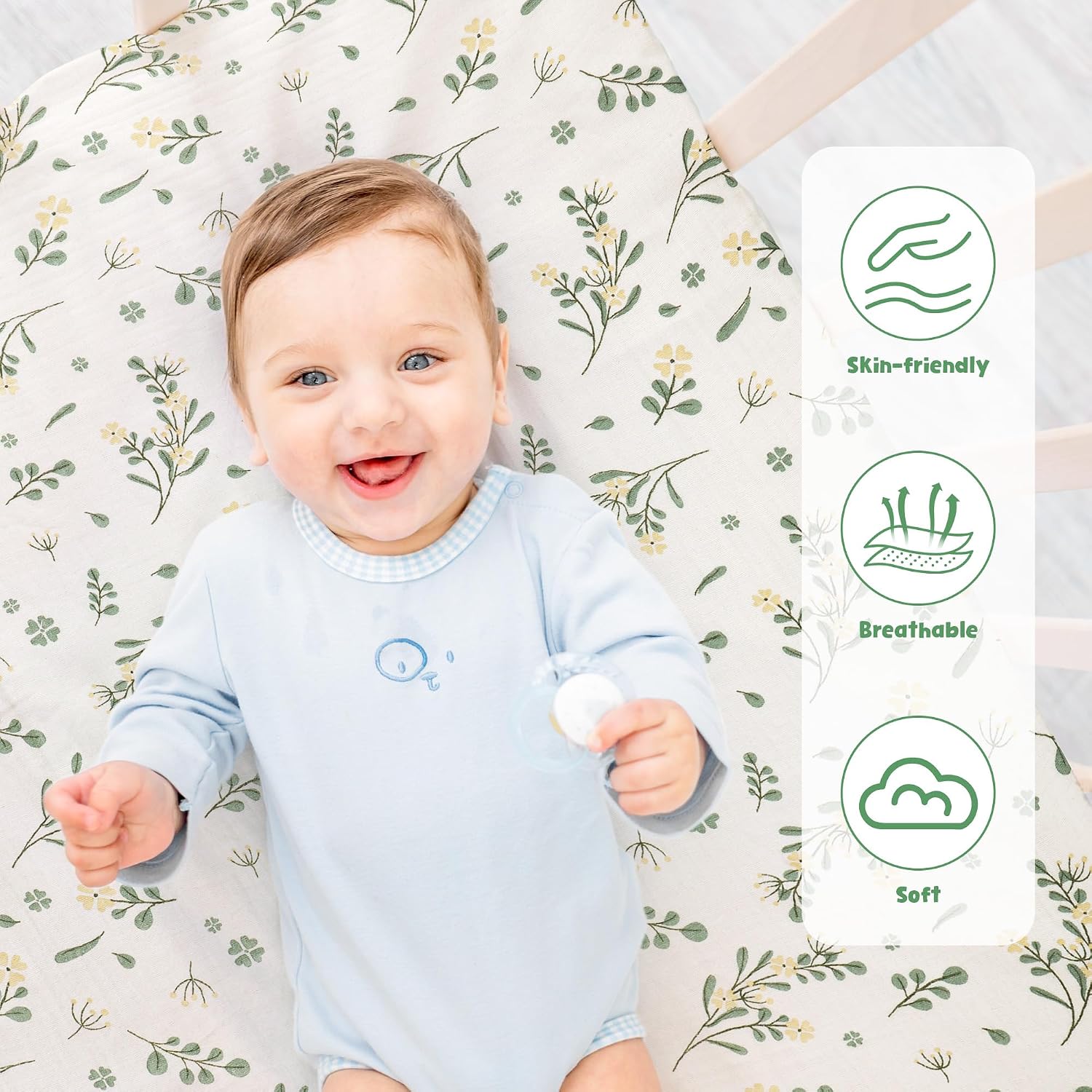 Thumbnail 4 de Huiguli 3 Pack Moses Basket Sheets in 100% Muslin Cotton (83×43 cm) — breathable, elastic fit