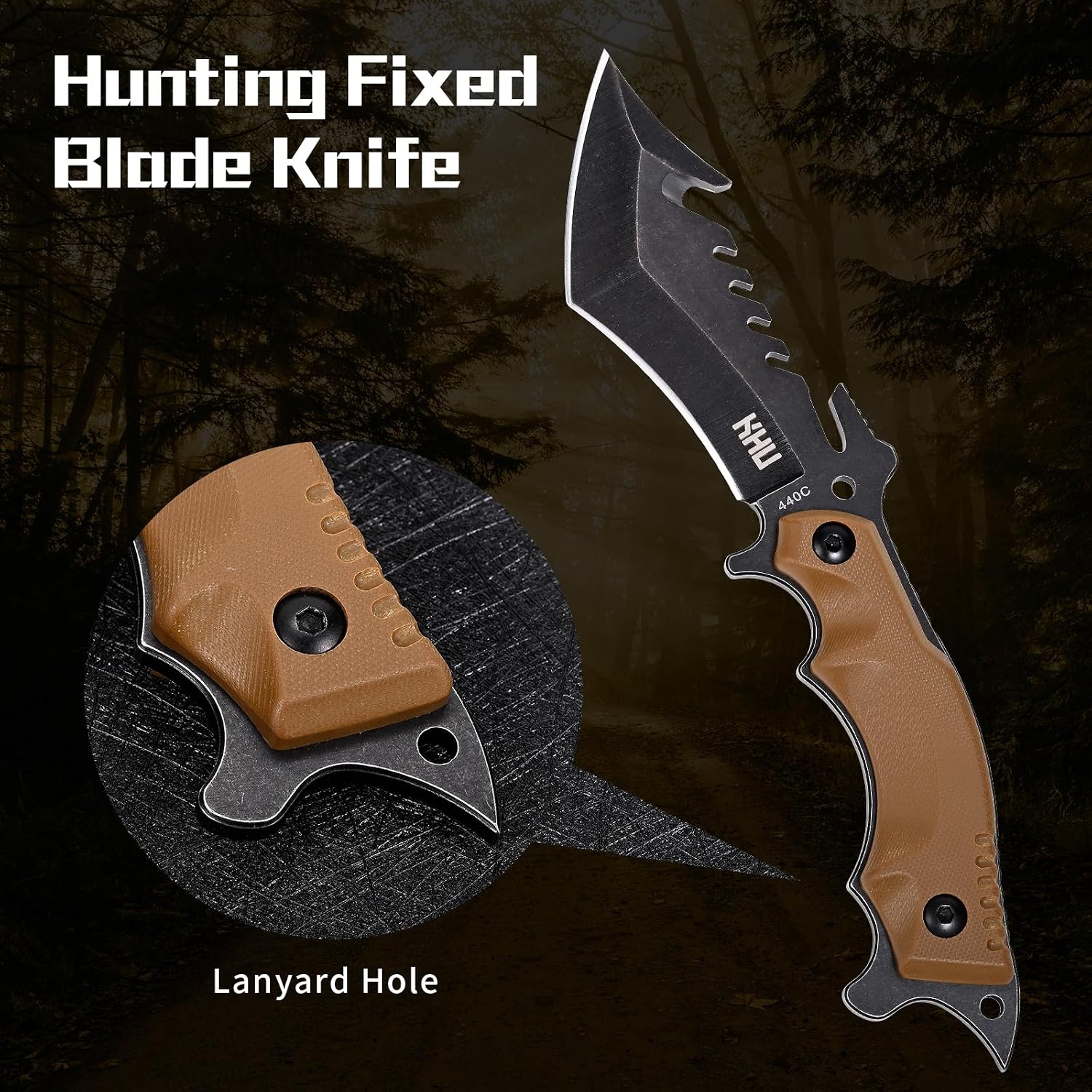 Detalle de KHU Coltello a lama fissa 440C con manico in G10 e fodero Kydex – 23 cm, 10,5 cm di lama