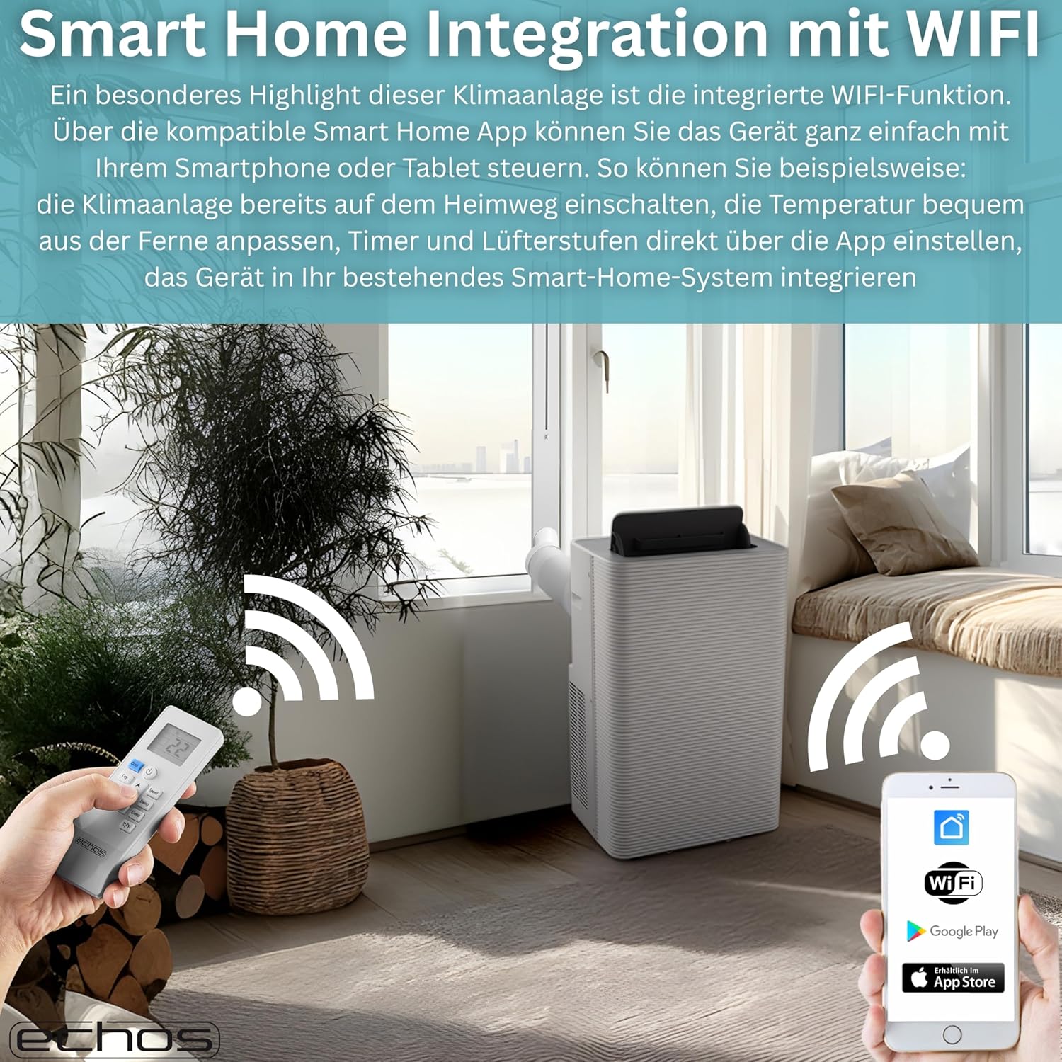 Thumbnail 3 de Echos® Mobile Klimaanlage 12.000 BTU – WLAN, Fensterabdichtung und 3-in-1 Kühlung