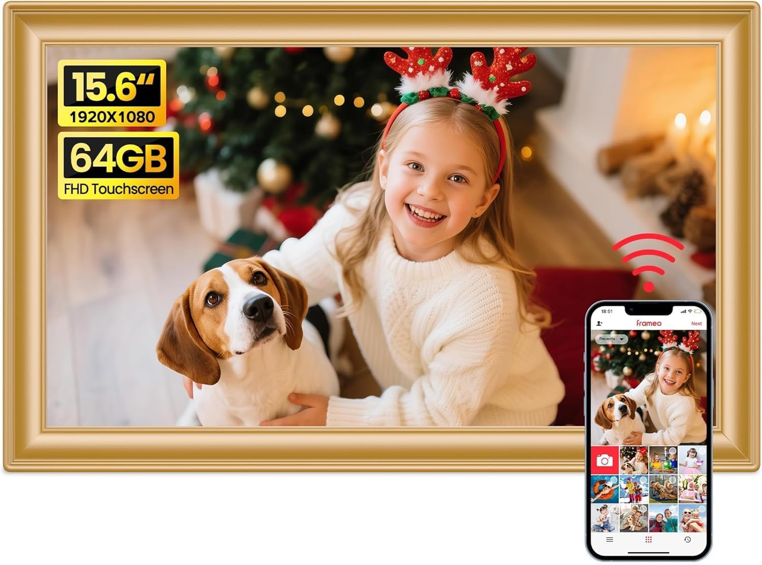 Frameo 64 GB – 15,6 Zoll Digitaler Bilderrahmen mit WLAN, Touchscreen und Frameo-App