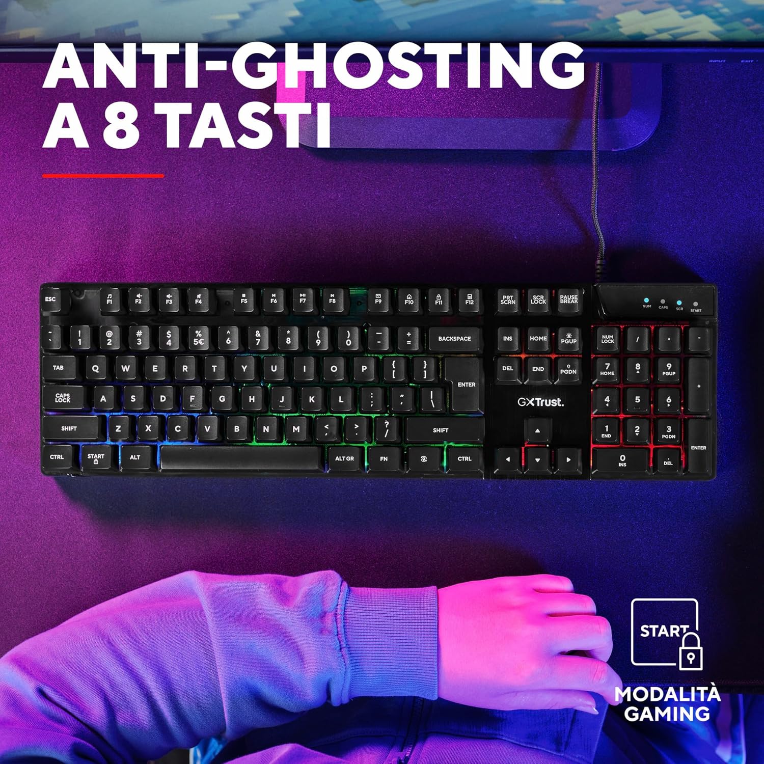 Detalle de GXTrust 835 Azor Tastiera Gaming - Layout Italiano QWERTY, USB, RGB LED, Anti-ghosting