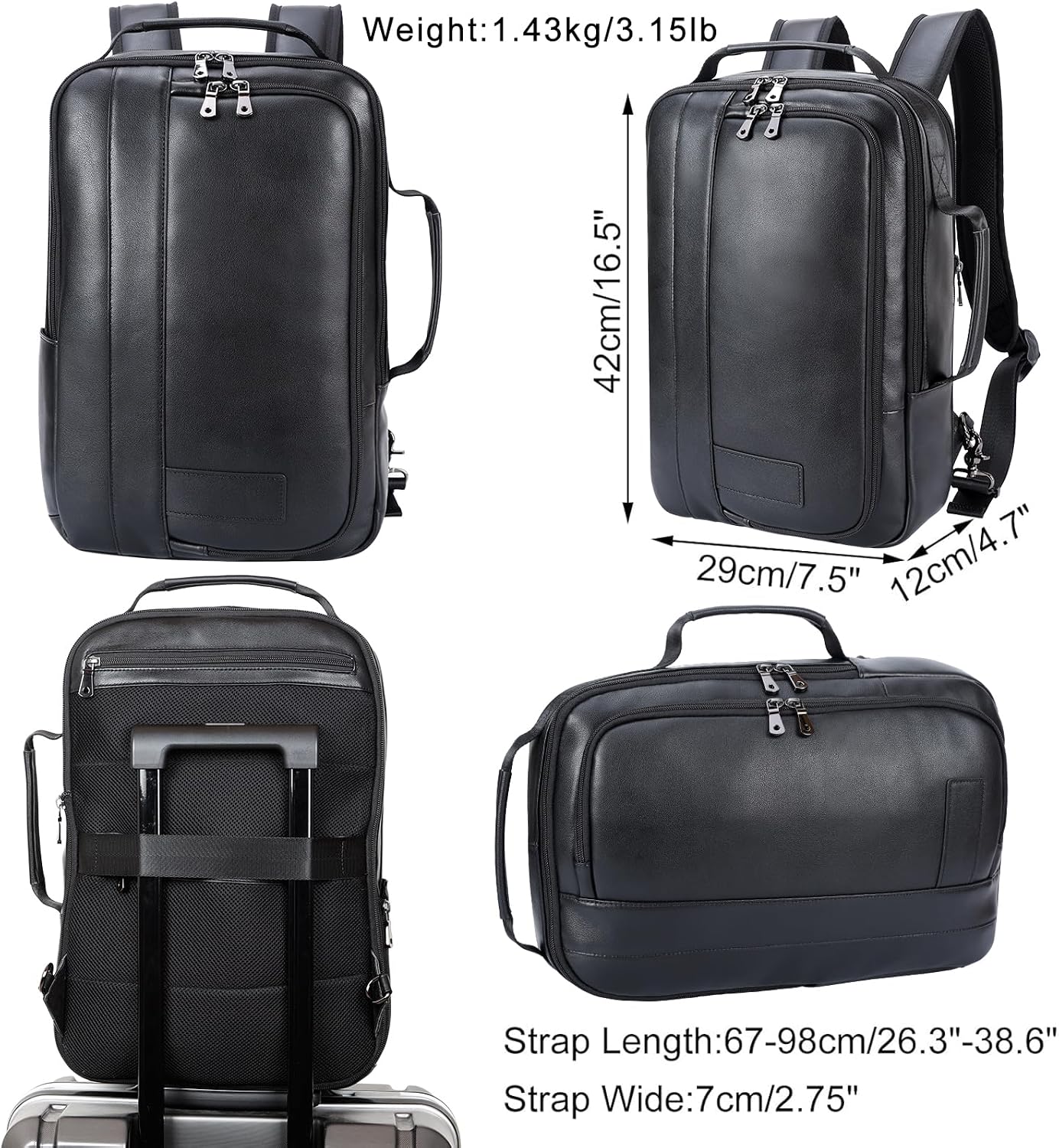 Detalle de TIDING Leather 15.6" Laptop Backpack for Men 💼