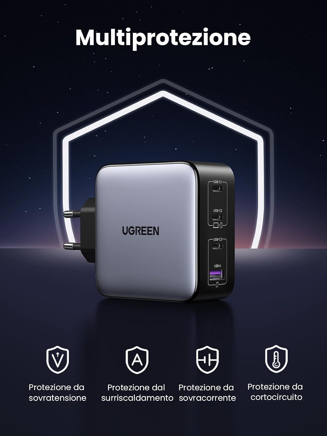 Thumbnail 6 de UGREEN Nexode 100W caricatore GaN USB-C multiplo con 4 porte (3 USB-C + 1 USB-A)