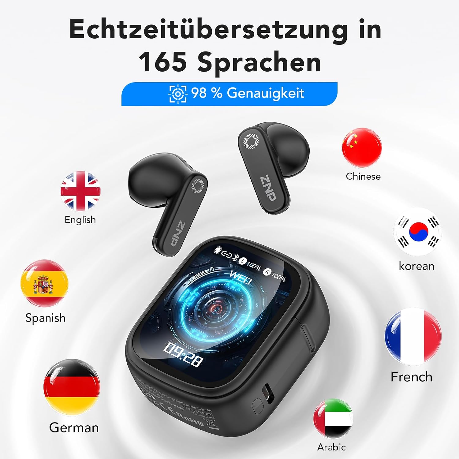 Detalle 2 de N02 KI Übersetzer Kopfhörer – 4-in-1 mit Echtzeitübersetzung und KI-Assistent