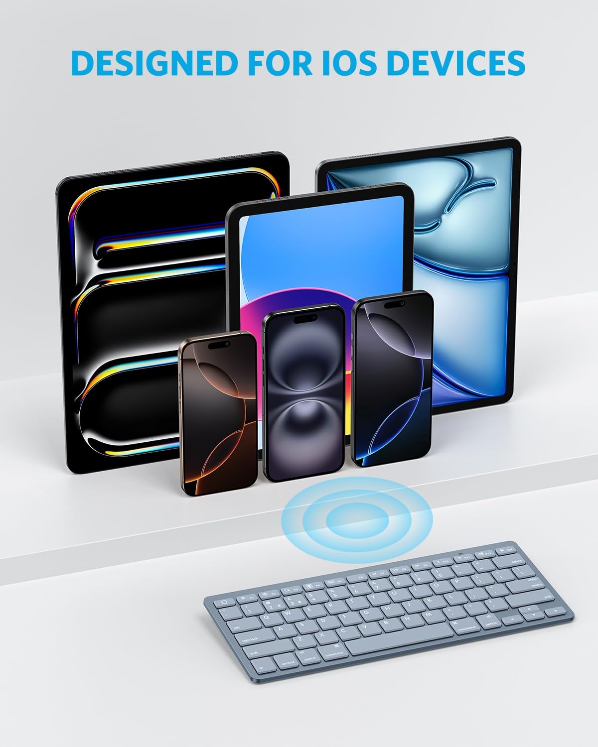 Detalle de OMOTON Bluetooth Wireless Keyboard for iOS (UK QWERTY) in Light Blue