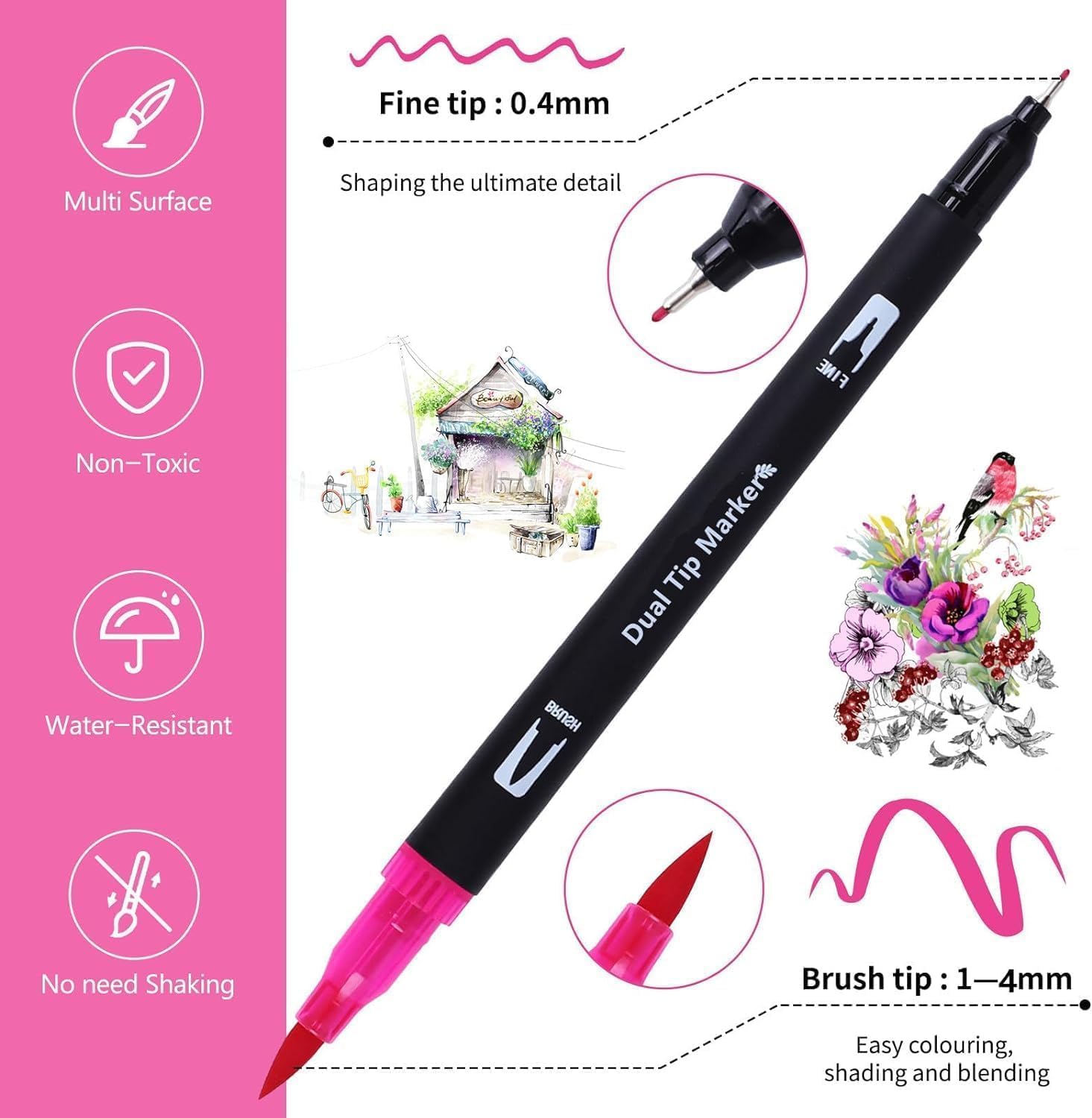 Detalle 2 de BEMAYSZ 108-colour dual-tip brush pens 🎨