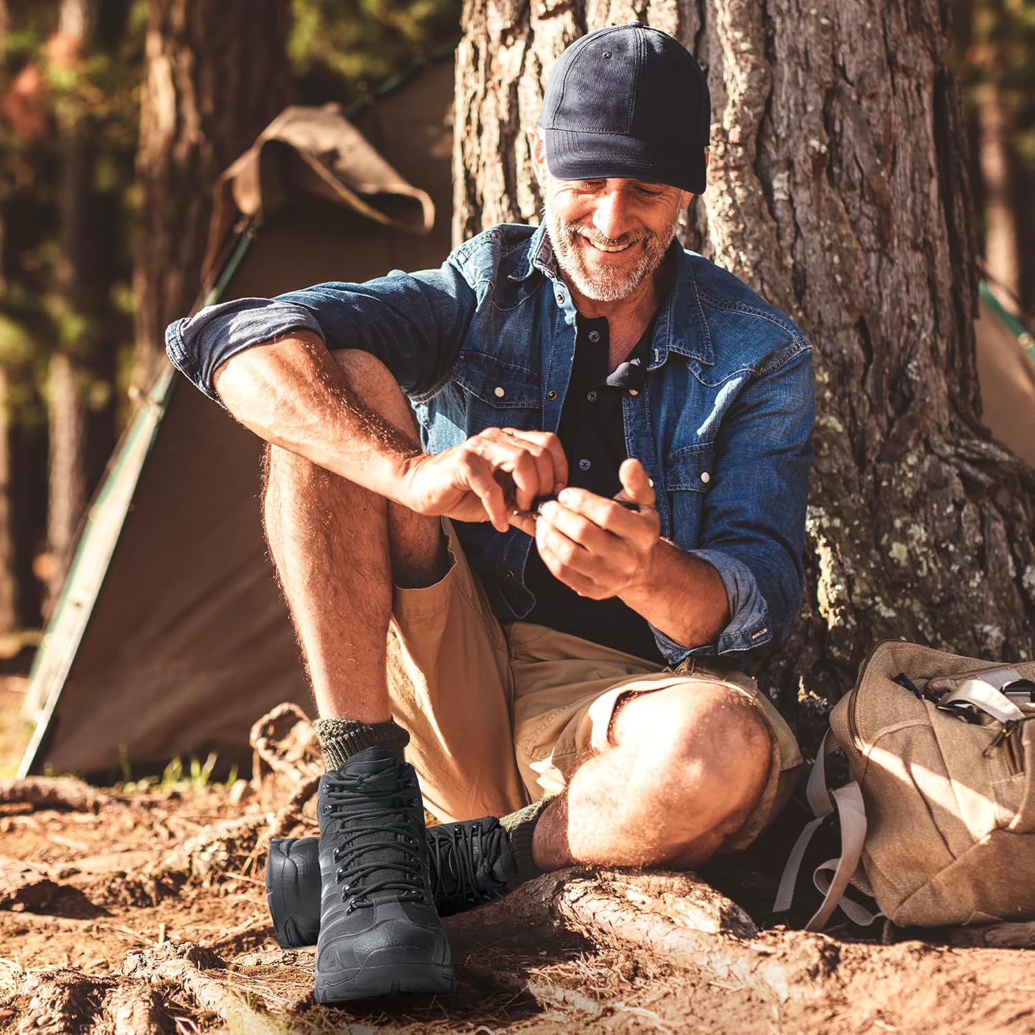 Detalle de NORTIV 8 Herren Outdoorschuhe – wasserdichte Trekking-Wanderstiefel mit Zehenschutz