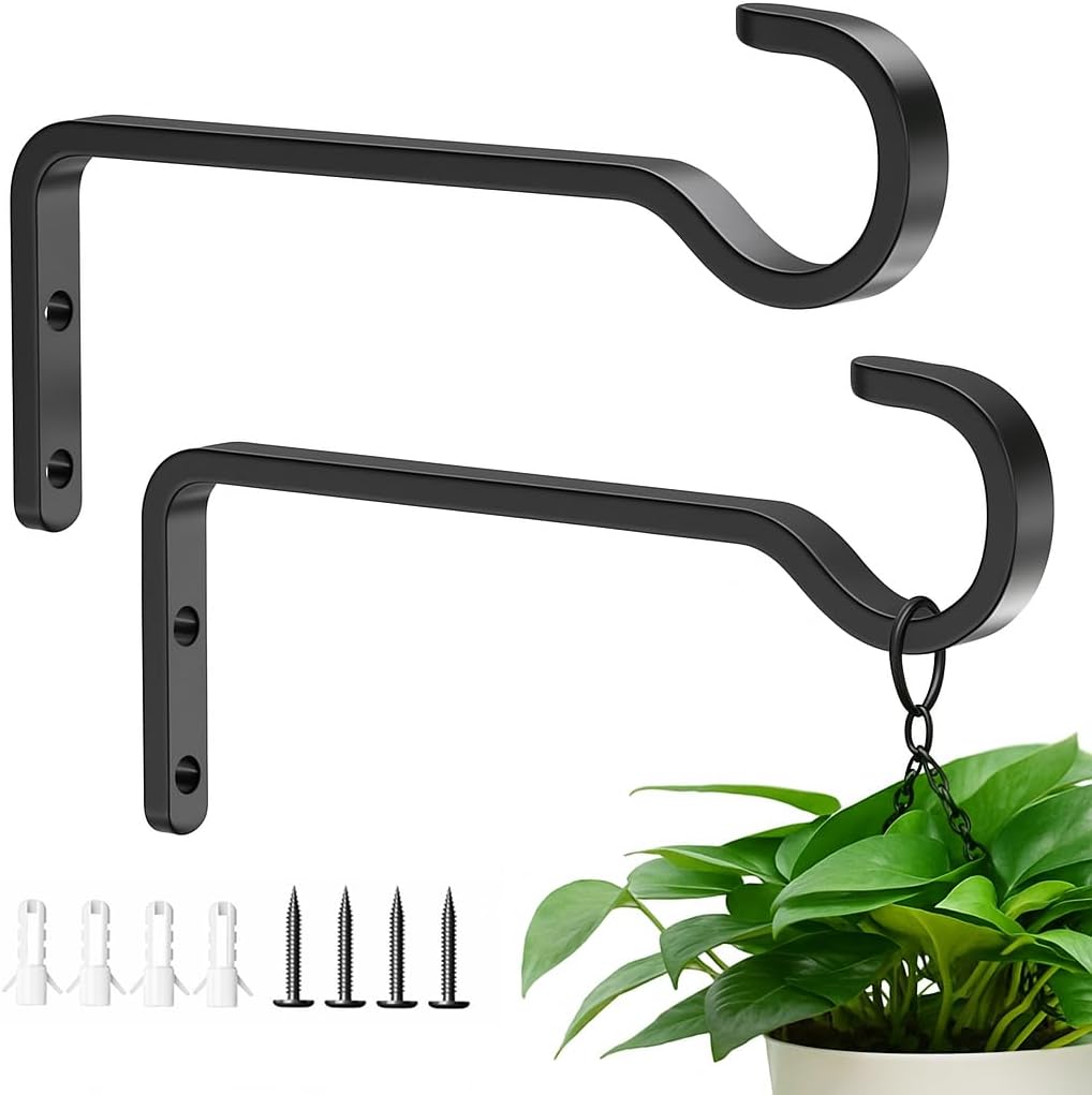 saffruff 2 Pack 14.5cm Small Hanging Basket Brackets – Outdoor bird feeder & plant hanger hooks (black)