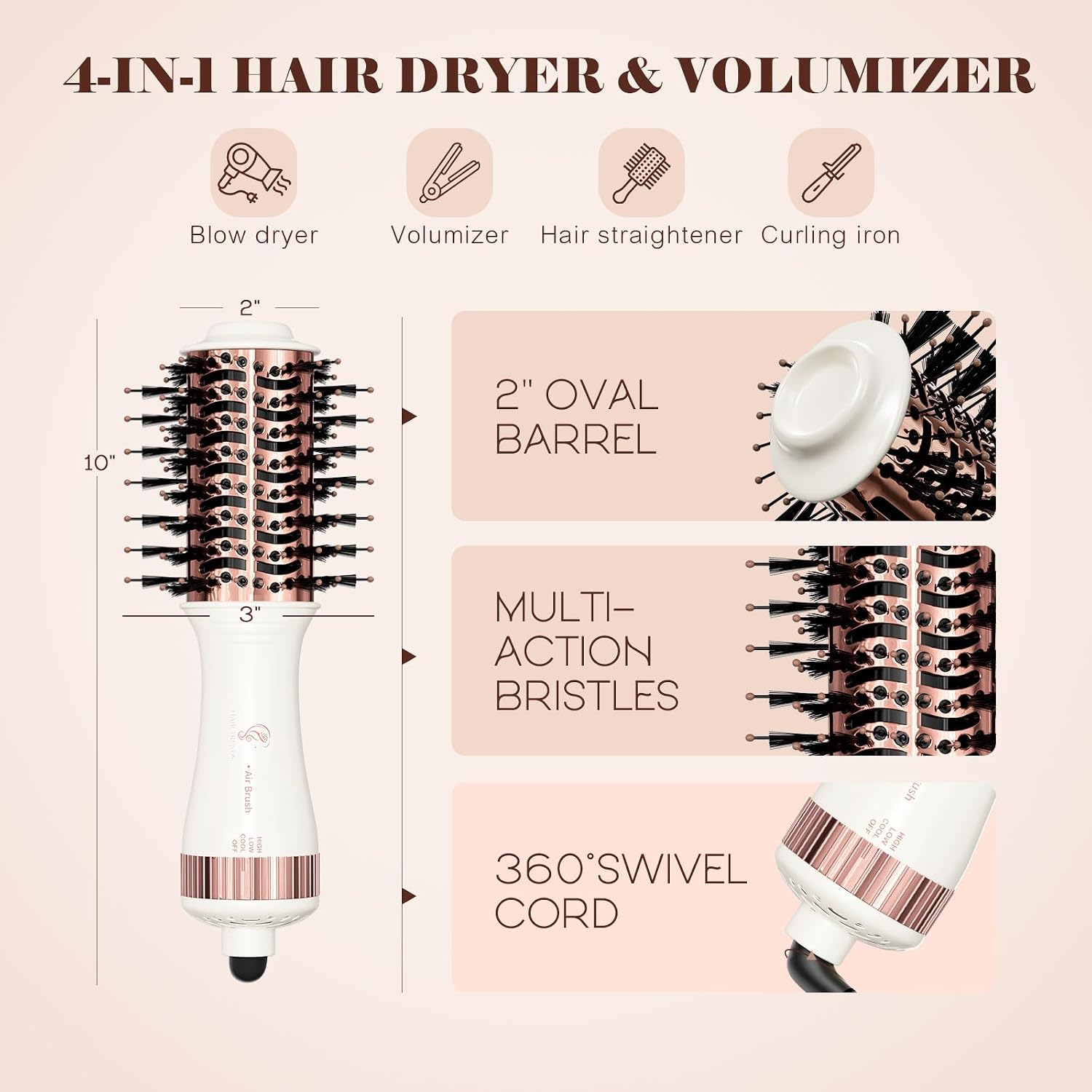 Detalle 2 de Hair Trends 2in Travel Hot Air Brush 💇♀