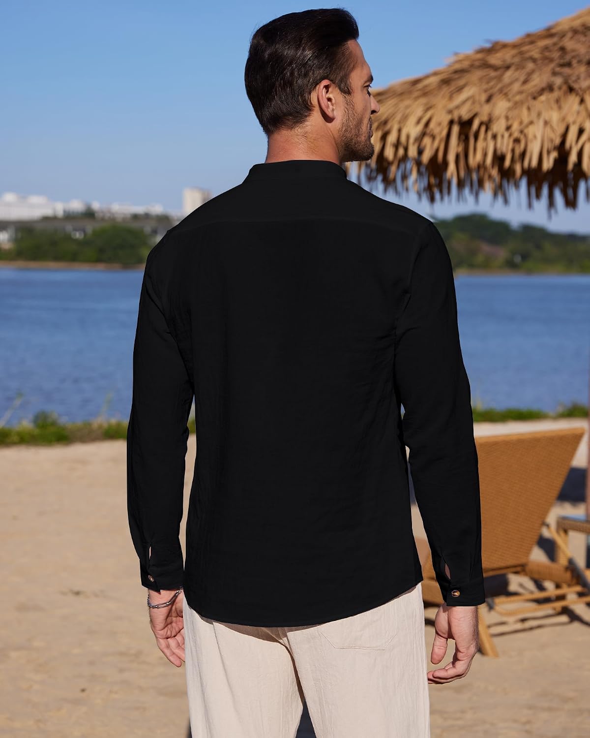Detalle de YAOBAOLE chemise en lin Henley