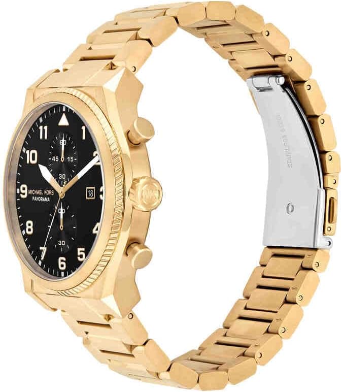Detalle de Michael Kors Herren-Uhren Analog Quarz 32029933 – Edelstahlgehäuse, schwarzes Zifferblatt, 44 mm