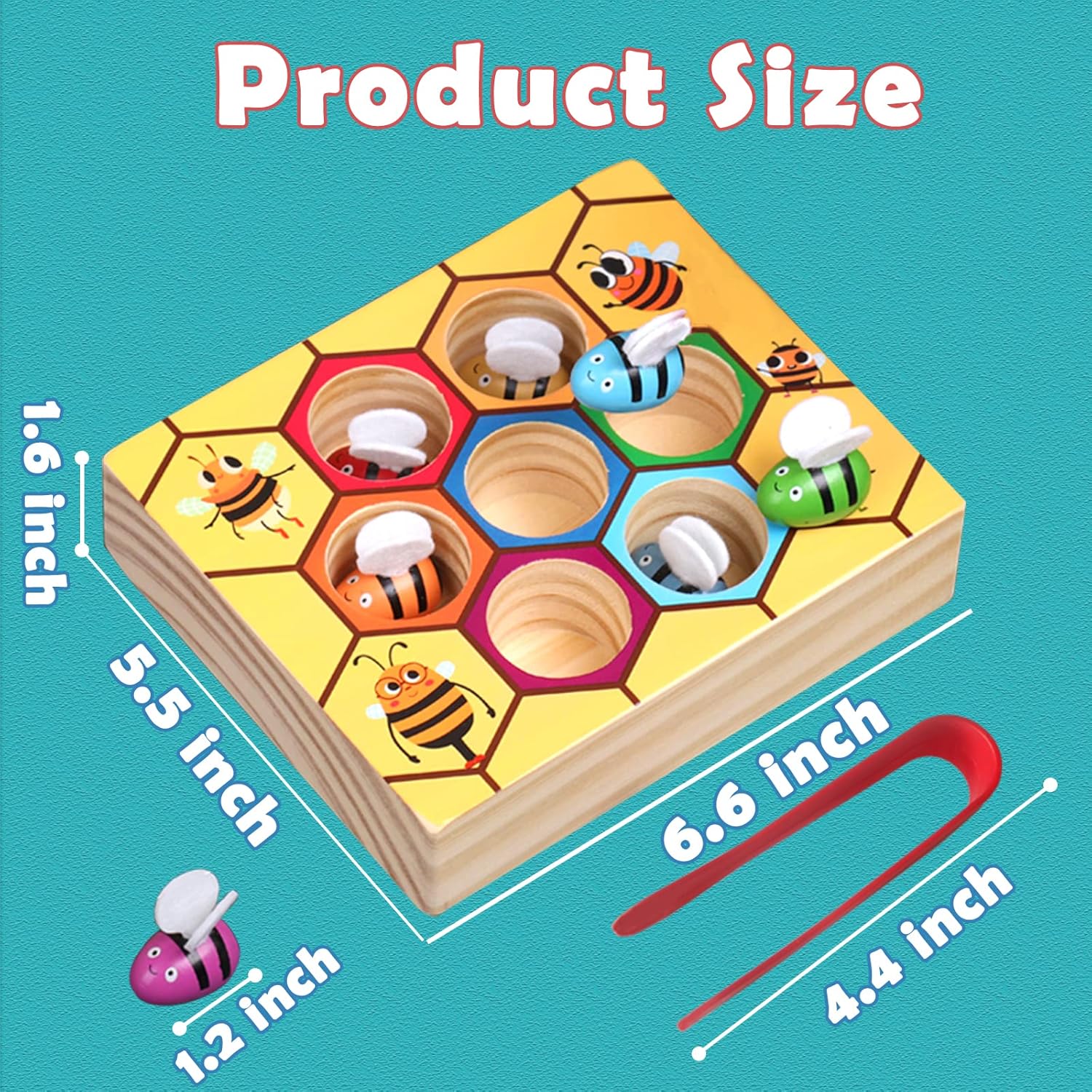 Detalle de YUNCHY Toddler Fine Motor Skill Toy: Bee to Hive Matching Game (Montessori wooden color sorting)