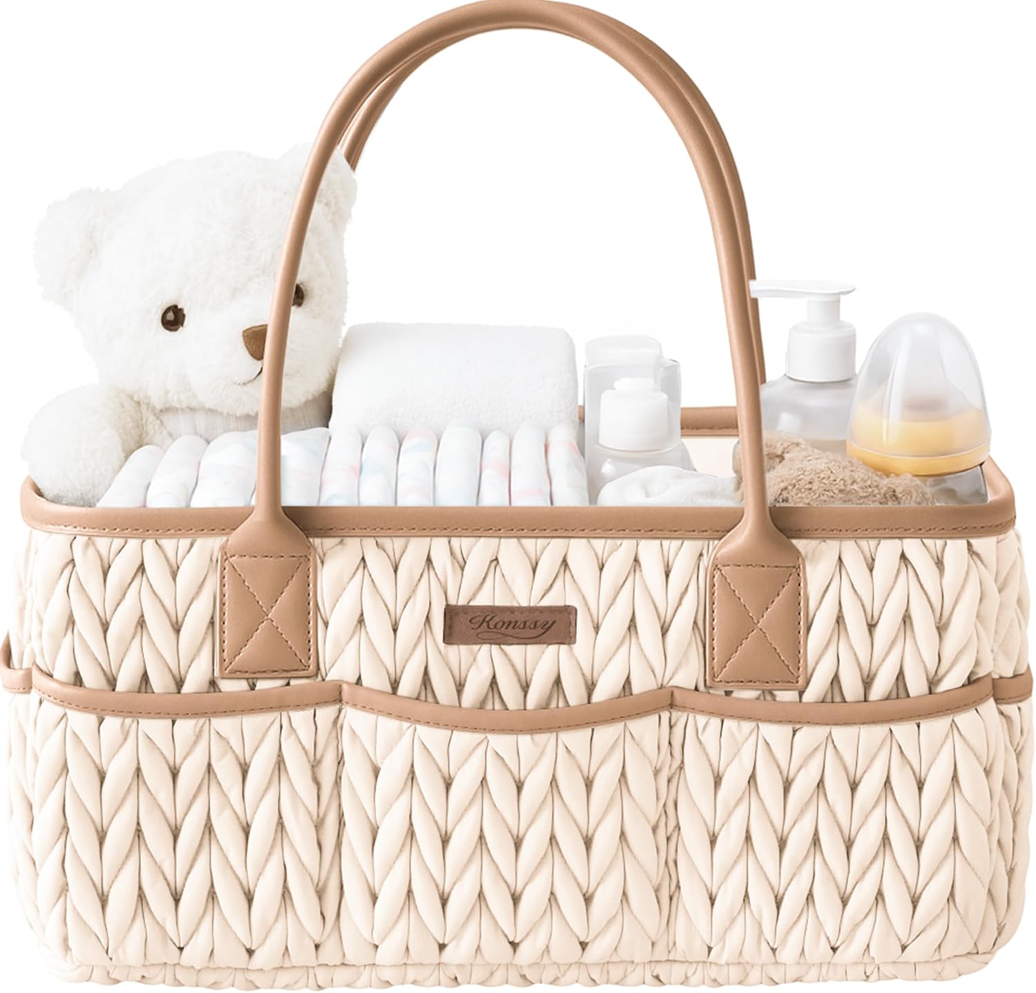 Detalle de Konssy KYMHMMB63 Diaper Caddy, Water-Repellent Braided Quilted Organizer