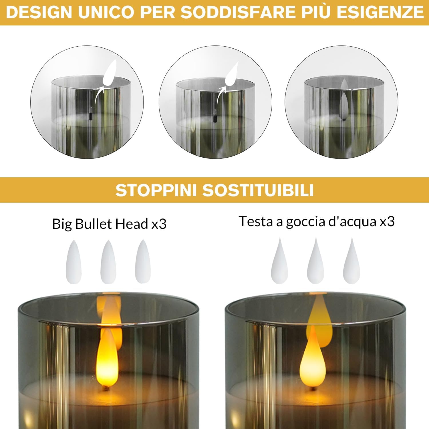 Detalle 2 de Flammenlose LED Kerzen 3er-Set Grau