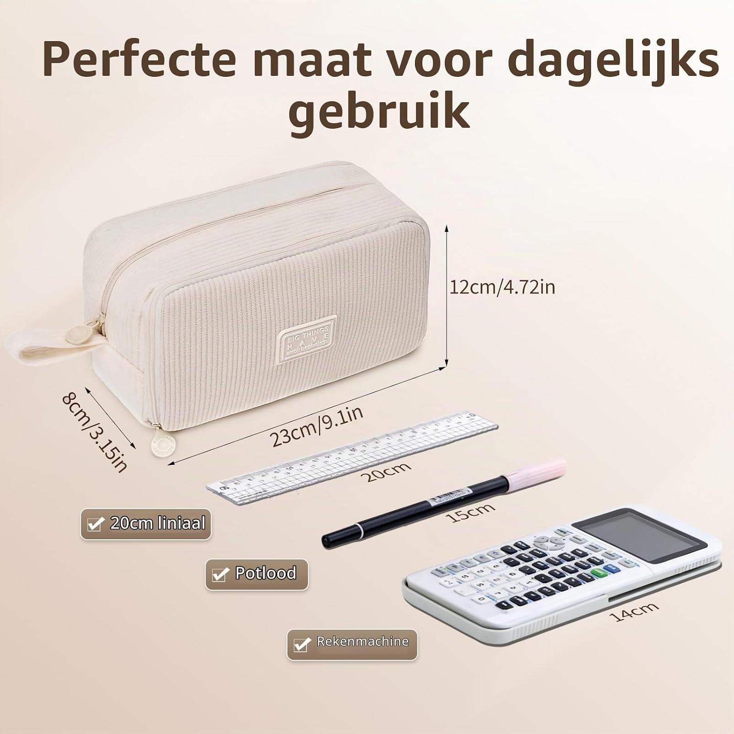 Detalle de Byitin ST-BD-2 etui van ribfluweel met 3 vakken, beige