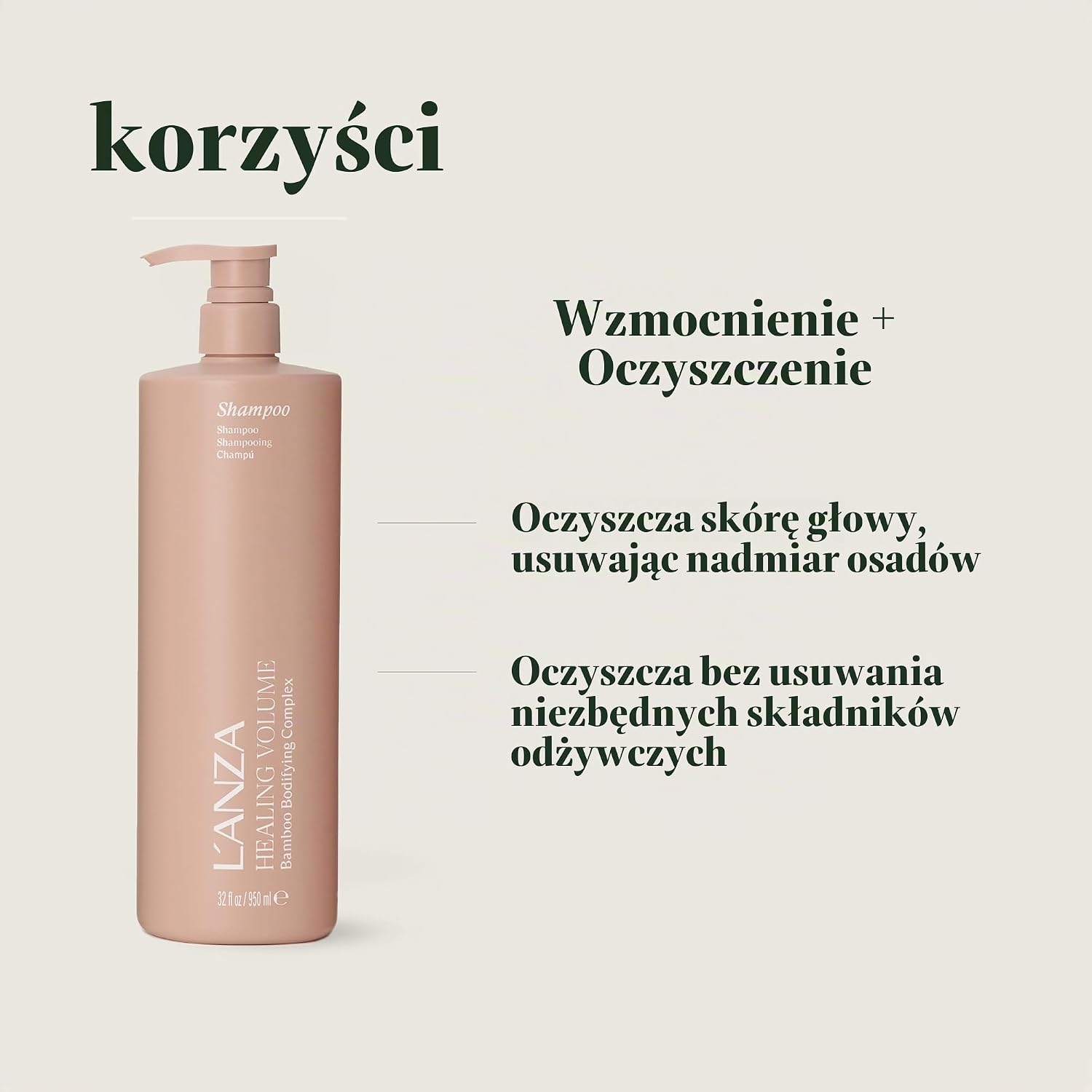 Detalle de L'ANZA Healing Volume szampon zwiększający objętość, 1000 ml, bambus i keratyna