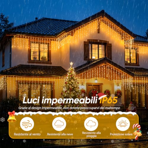 Detalle de Hoteril Luci Natale Esterno 17 m – Tenda luminosa esterna 320 LED, bianco caldo, 12 m luci + 5 m alimentazione