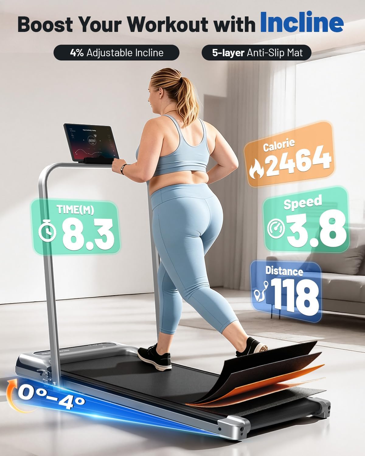 Thumbnail 2 de Viamotion Walking Pad Treadmill for Home with Incline and Handle Bar