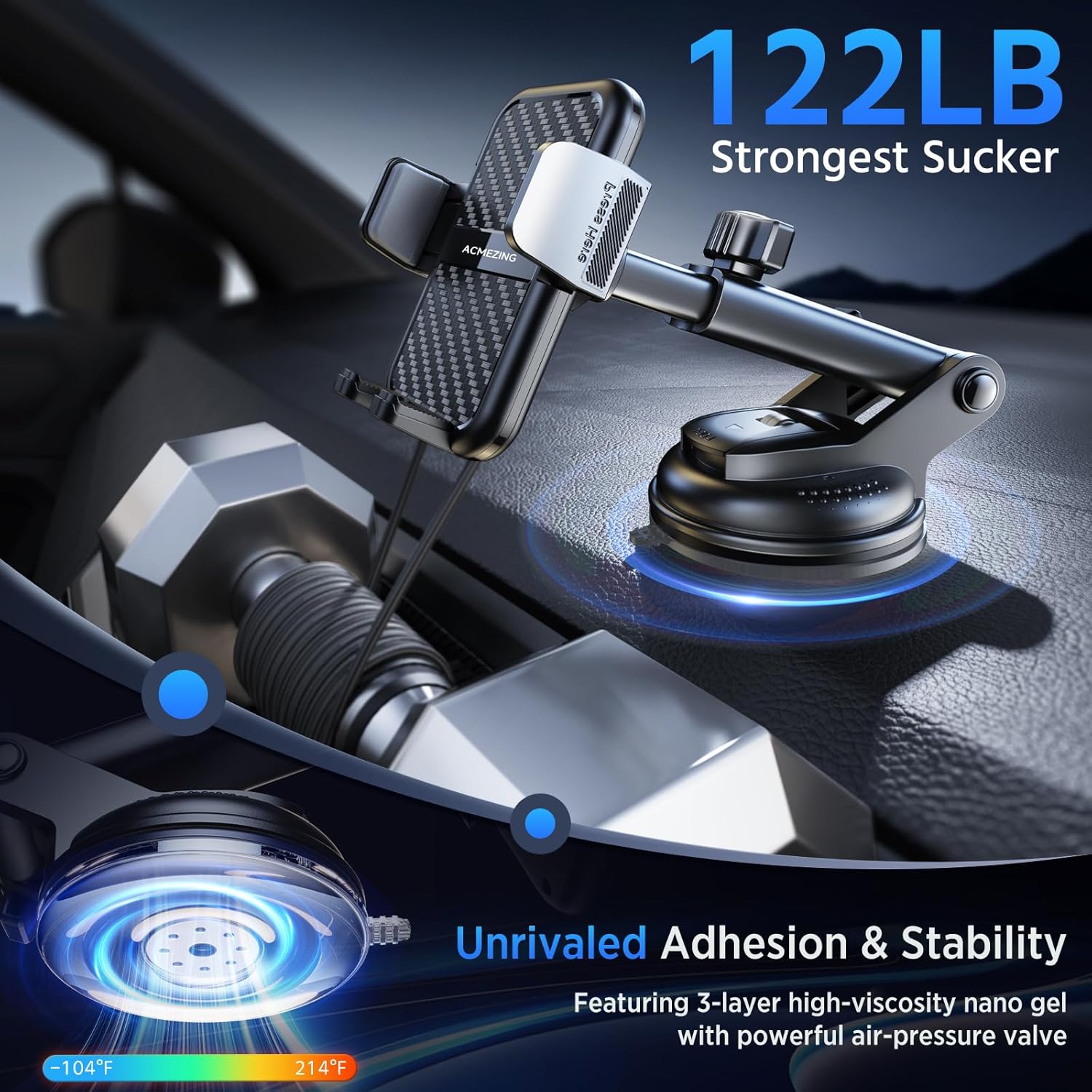 Detalle de ACMEZING 3-in-1 Car Phone Holder 122 lbs