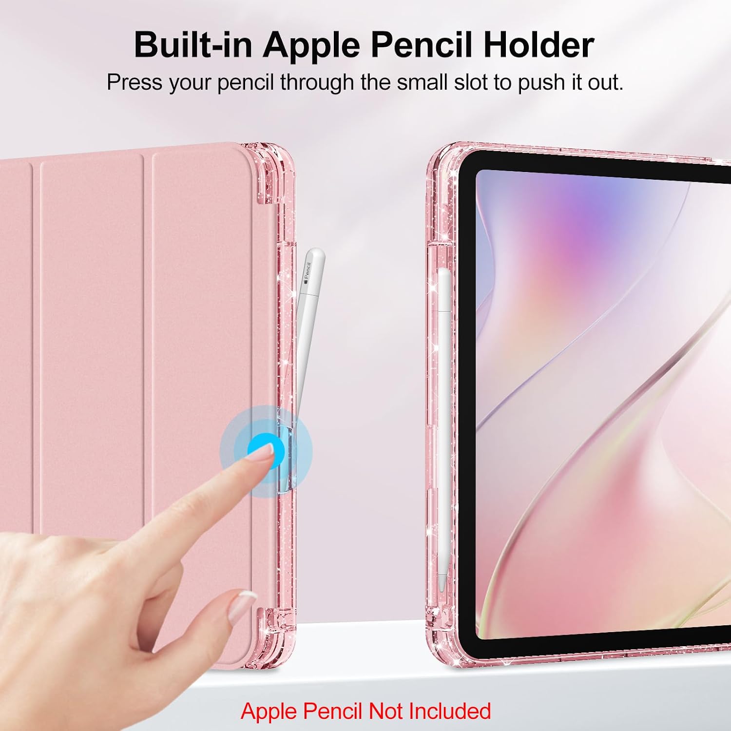 Detalle de Fintie Glitzer-Hülle für iPad 11./10. Generation (A16 Chip, 2025/2022) mit Stifthalter – transparent, dünn & stoßfest