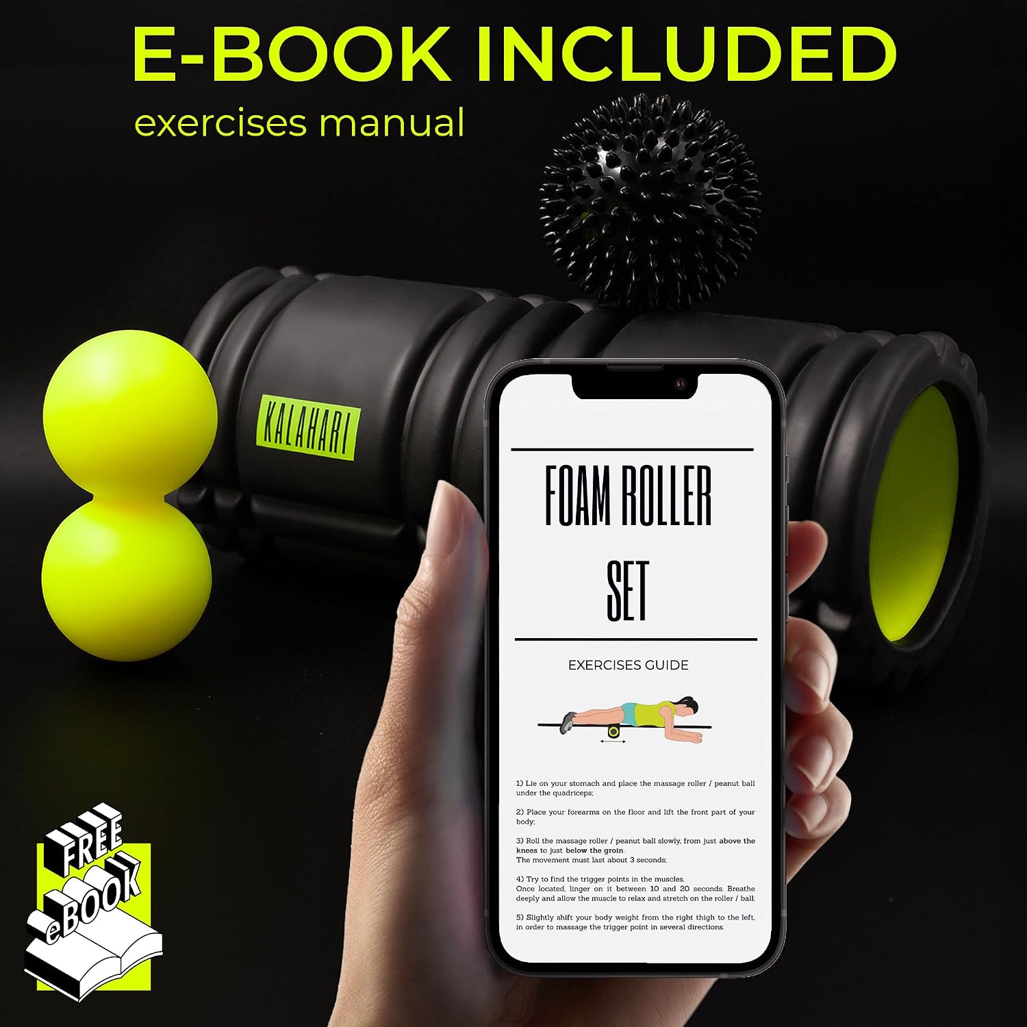Thumbnail 3 de KALAHARI Foam Roller Set 3-in-1 voor zelfmassage met drie massagehulpmiddelen