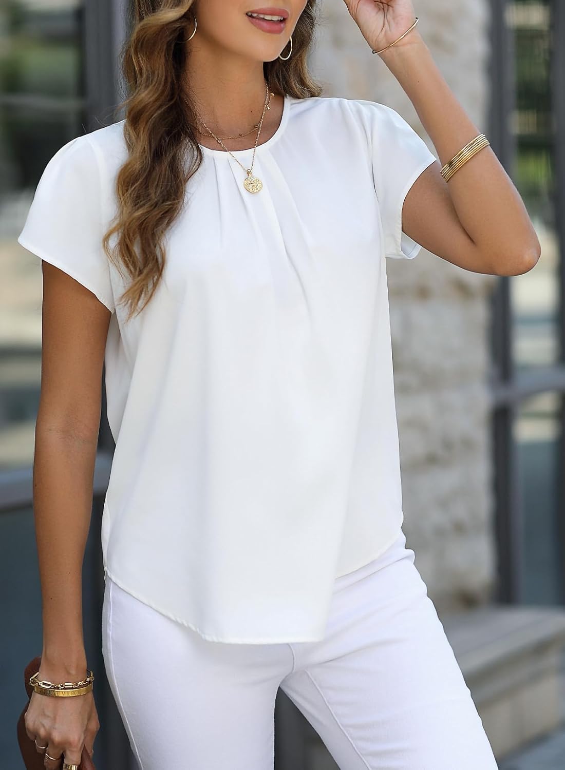 Thumbnail 6 de Dokotoo Damen Bluse Kurzarm Falten Tunika aus Chiffon – Elegant & Locker Für Sommer