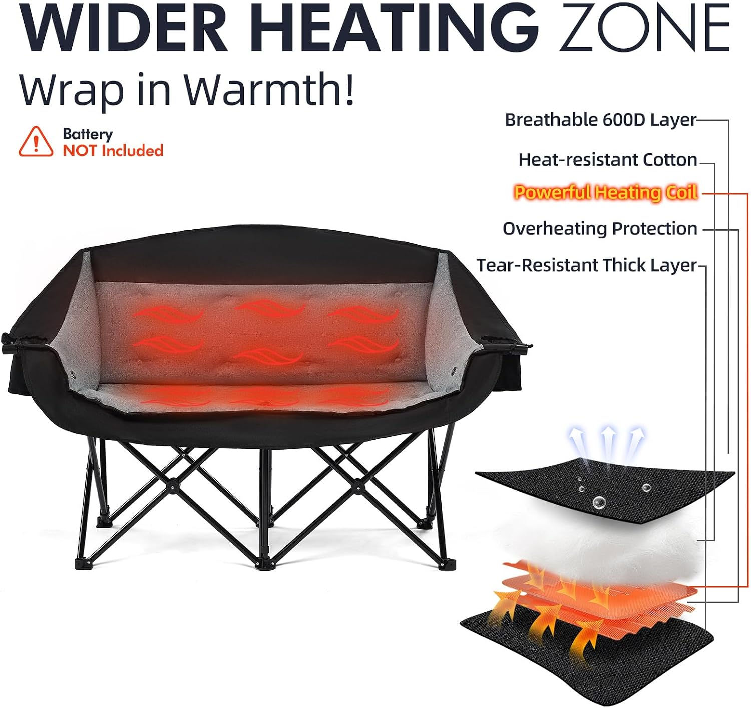 Detalle de PUVASIA Heated Camping Loveseat, 600 lb Support