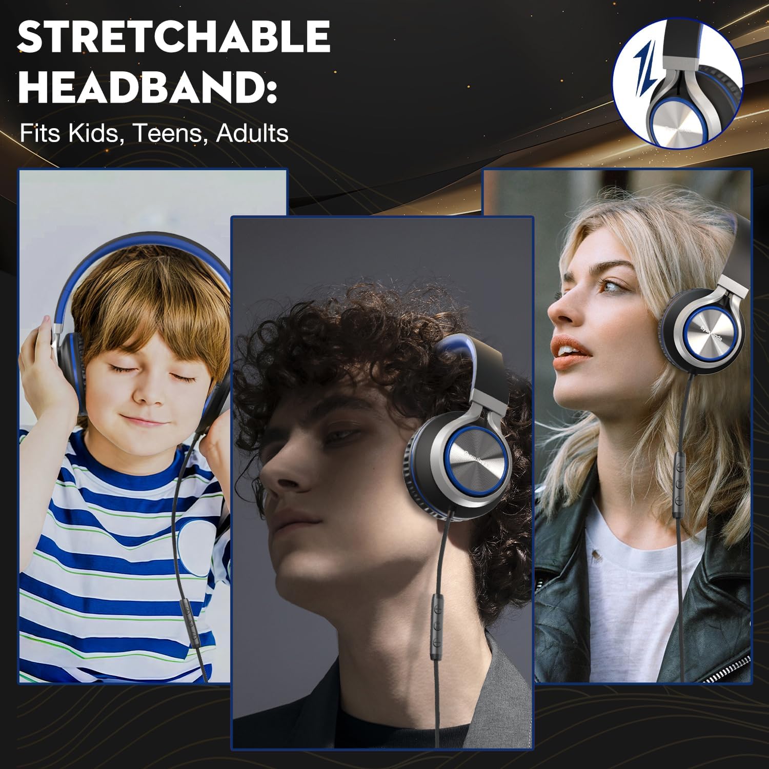 Thumbnail 2 de Bywulanda USB-C Headphones with Mic and Volume Control – Over-Ear, Foldable, 40mm Driver, 47in Braided Cable