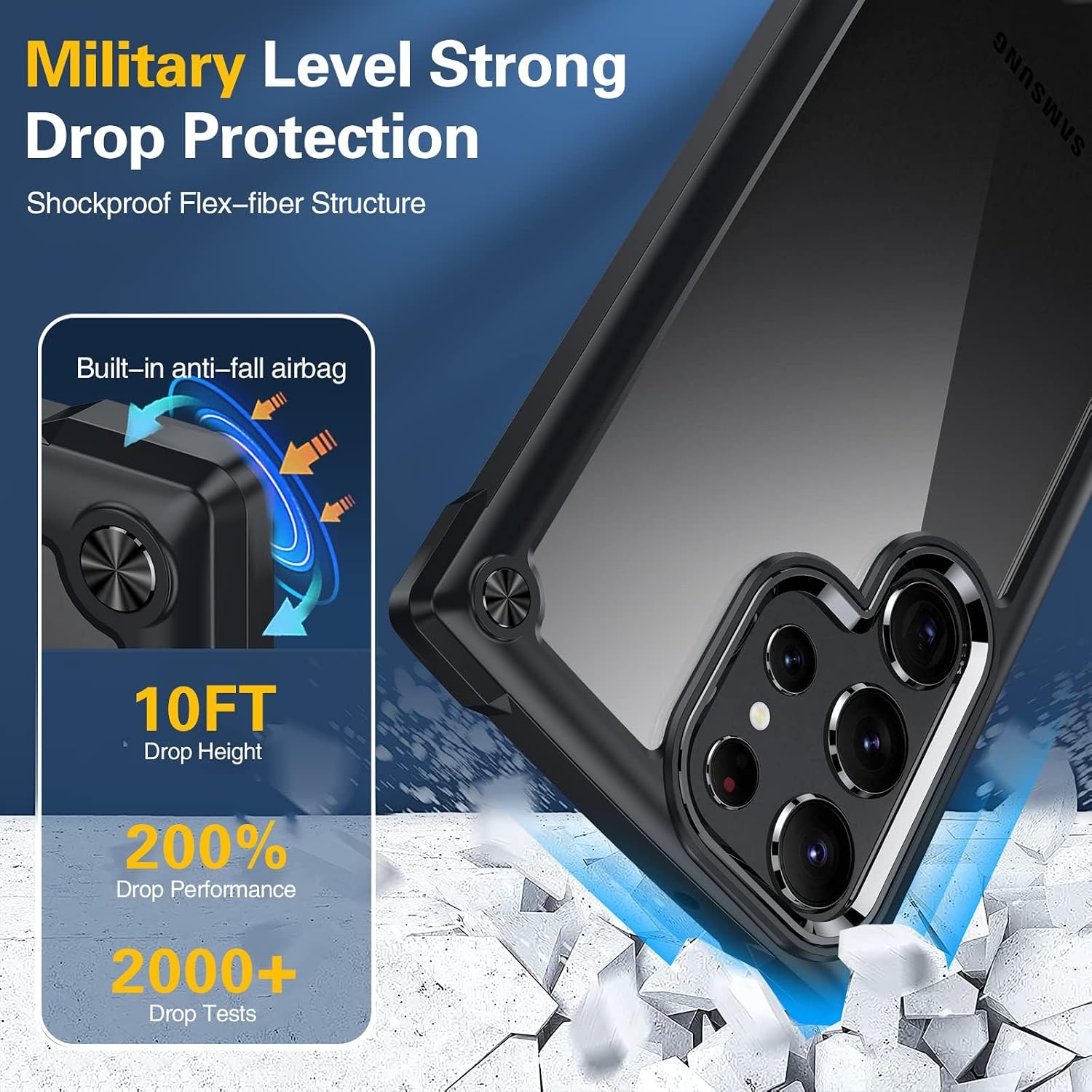 Detalle de Oterkin Samsung-Galaxy-S23-Ultra Case, Clear Back, Black, Lens Protectors