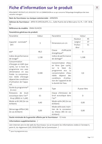 Thumbnail 7 de AIRMSEN Mini Lave-vaisselle de table 37 cm — 4 couverts, 7+2 programmes, réservoir 5 L, diffusion 360°