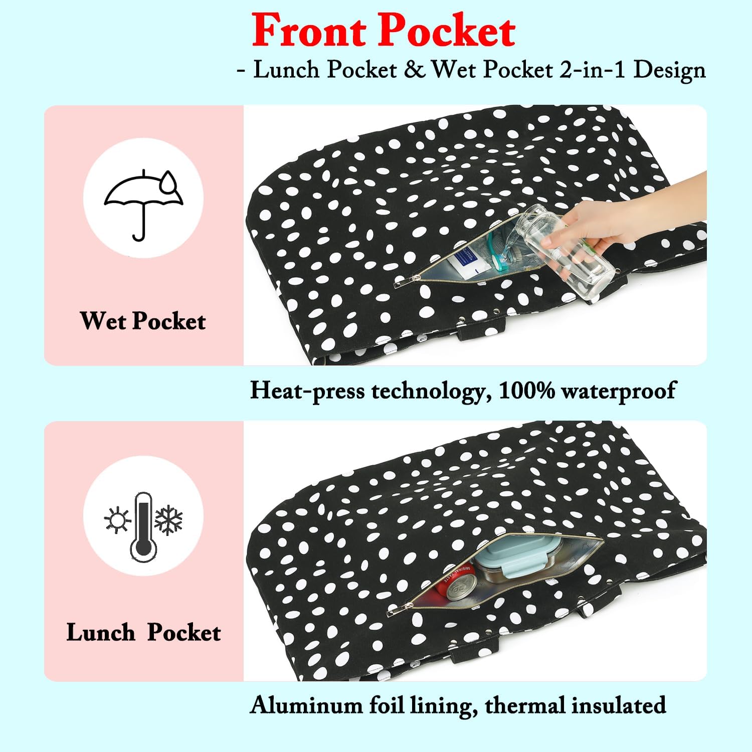 Detalle de Fammart Beach Bags Waterproof Sandproof Large Canvas Tote with Leakproof Wet Pocket