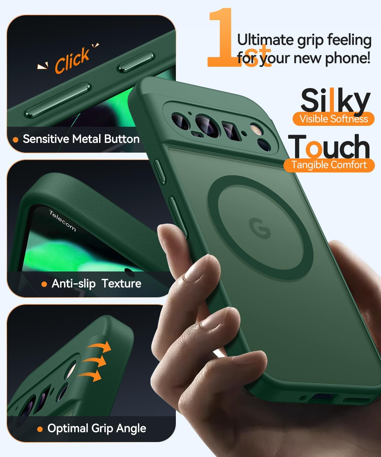 Thumbnail 6 de CANSHN Magnetica Cover per Google Pixel 9 Pro (6.3”) – Verde Profondo, Protezione Fotocamera a Copertura Totale