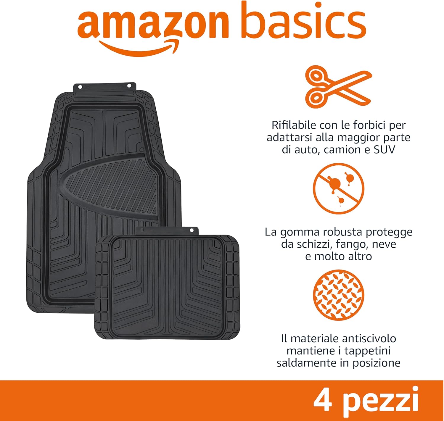 Thumbnail 2 de Amazon Basics: 4 tappetini in gomma per auto, SUV e camion — tutte le stagioni, nero