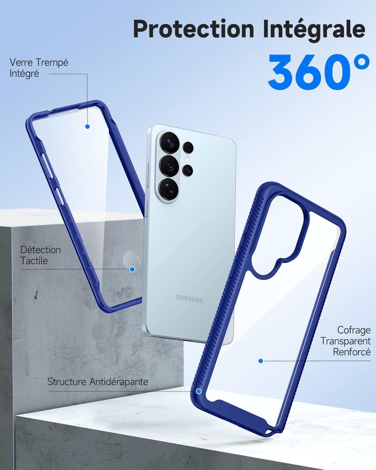 Detalle 2 de Coque 360° Séacosmo pour Samsung Galaxy S26 Ultra – Protection intégrale avec écran intégré, bleu