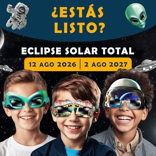 Detalle de Galaxium Pack 12 Gafas de Eclipse Solar para Niños 2026 – Diseños Alien, Astronauta y Dinosaurio
