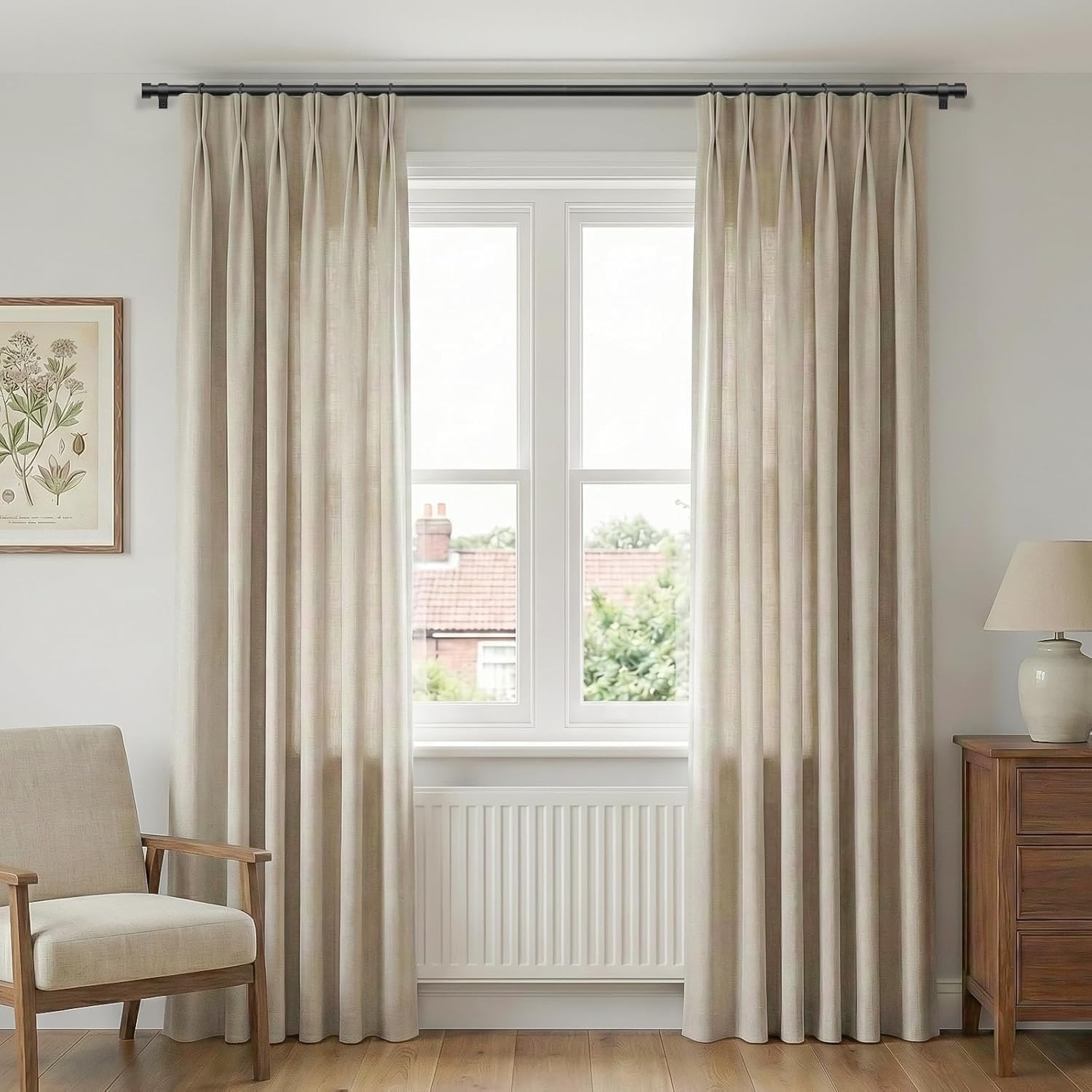 Detalle 2 de DEFYNEE Tringle à Rideaux Métallique Extensible 80-218 cm – Ø25 mm, Noir